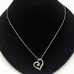 Sterling Silver 925 Real Diamond Accent Heart Pendant Necklace Signed RL 21in